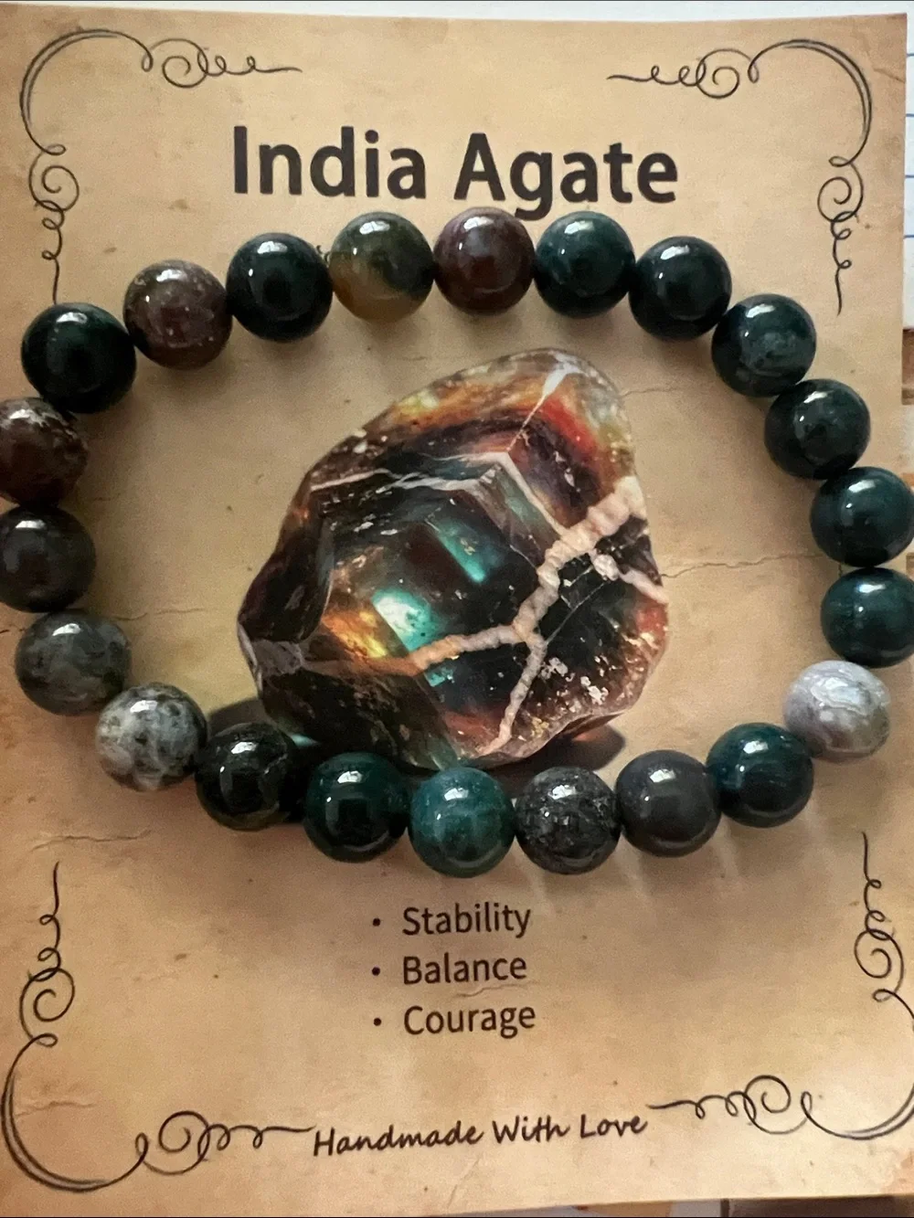 India Agate stability, Balance & Courage Bracelet handmade stretch